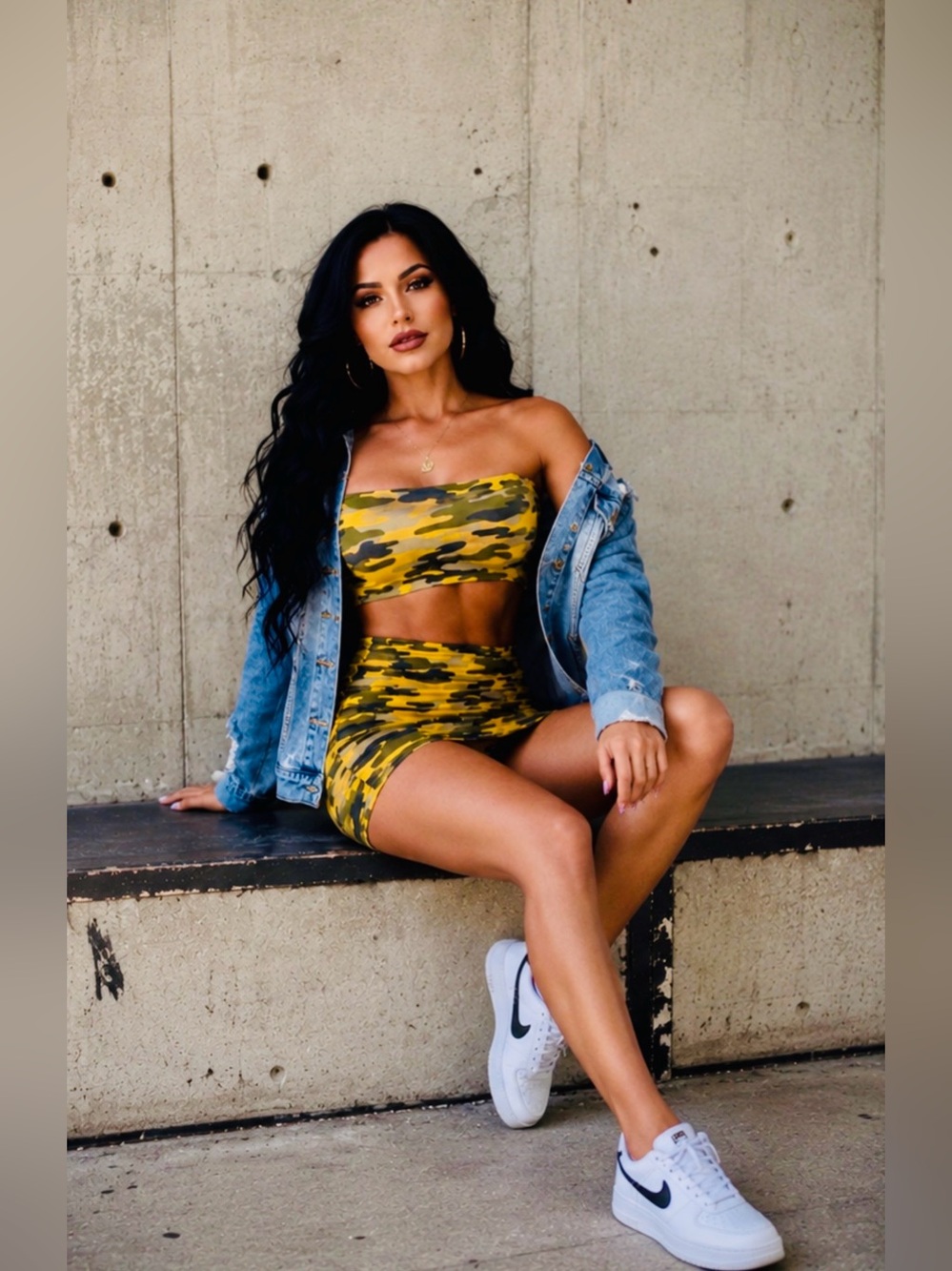 Camo Yellow/Gray Skirt Set